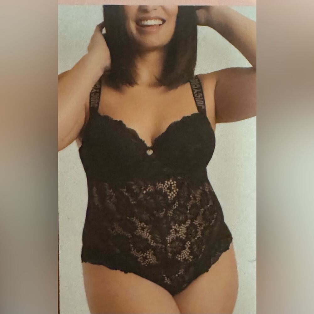 NEW Juicy Couture Intimates black Push Up Bra Sheer‎ Lace Mesh Bodysuit 1X